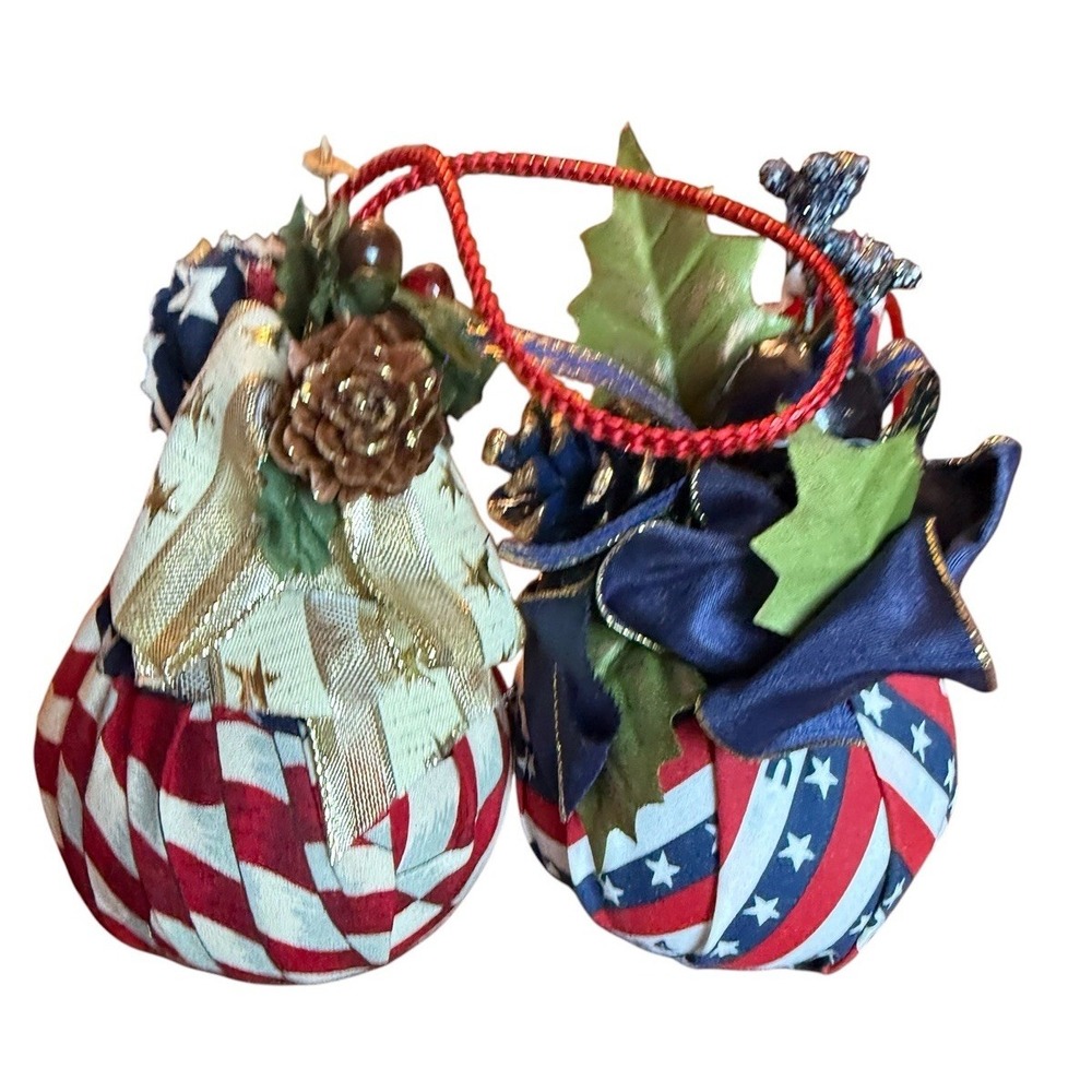 Vintage Handcrafted Patriotic Christmas Ornament  Quilted Folk Art USA